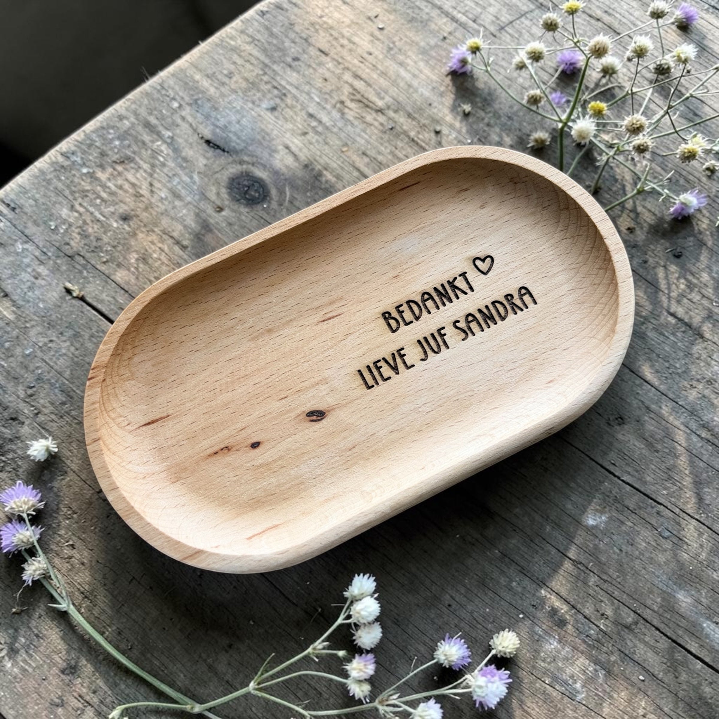 Plateau ‘bedankt lieve juf’ met naam!